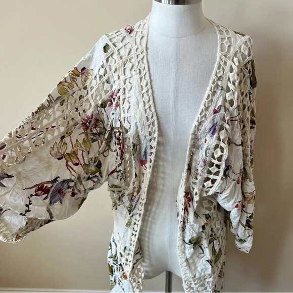 Nicole Miller floral embroidered woven open front kimono top 601 - Picture 7 of 10